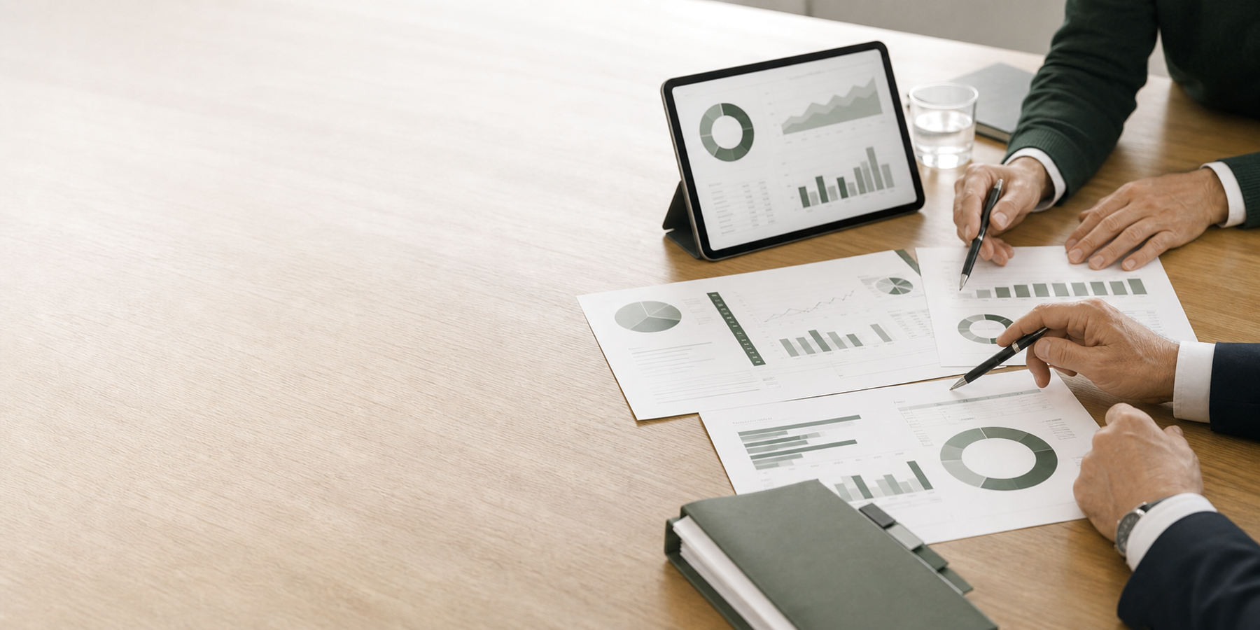 Advisor reviewing global market benchmark information with investors.